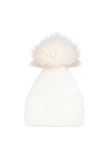 QUEEN HELENA Chapeau dhiver avec PON PON Casquette Chaud Casual Femme CP304, Blanc, Taille Unique