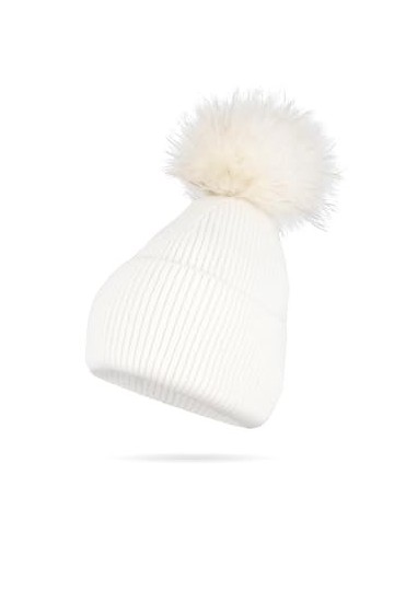 QUEEN HELENA Chapeau dhiver avec PON PON Casquette Chaud Casual Femme CP304, Blanc, Taille Unique