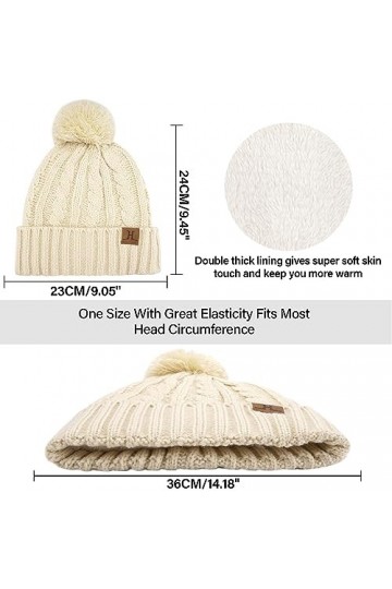 Femme Hiver Chaud Bonnet Chapeau Gants Tactiles Longue Echarpe Ensemble Tricot Torsadé avec Doublure Polaire Casquette Skull 