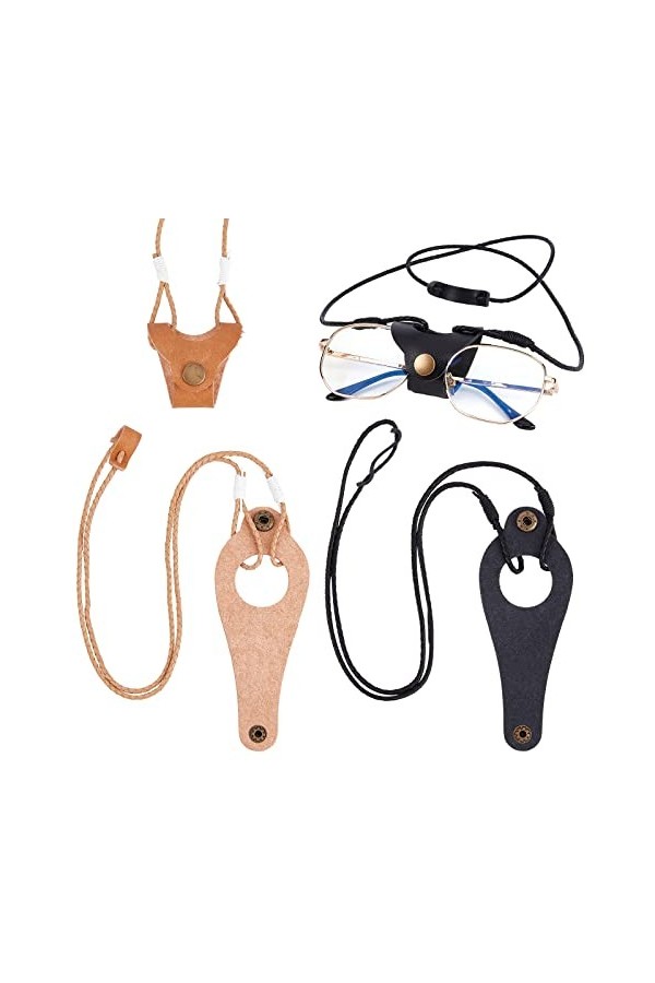 GORGECRAFT 2pcs Support de Sangle de Lunettes en Cuir Premium Antidérapant Sangles de Lunettes de Soleil Chaînes de Lunettes 