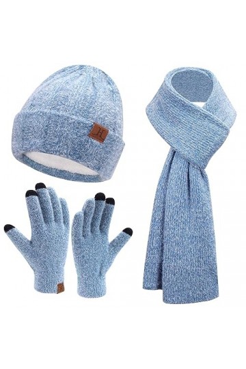 Femme Hiver Chaud Tricoter Bonnet Chapeau Gants Tactiles Longue Echarpe Ensemble avec Doublure Polaire Casquette Crâne, Rose 