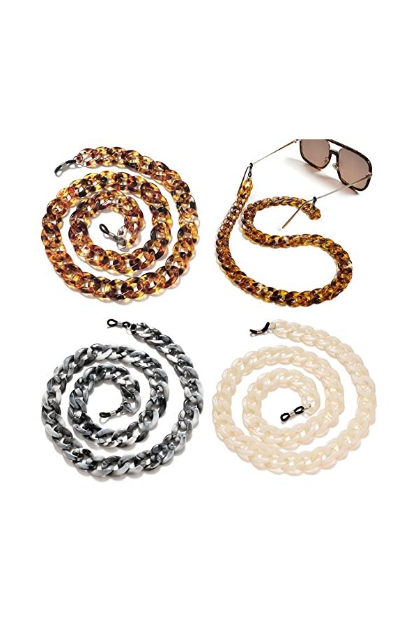 LTHERMELK 3 Chaînes à Lunettes Mode Chaîne à Lunettes Porte-Lunettes en Acrylique à Maillons Torsadés Accessoires de Lunettes