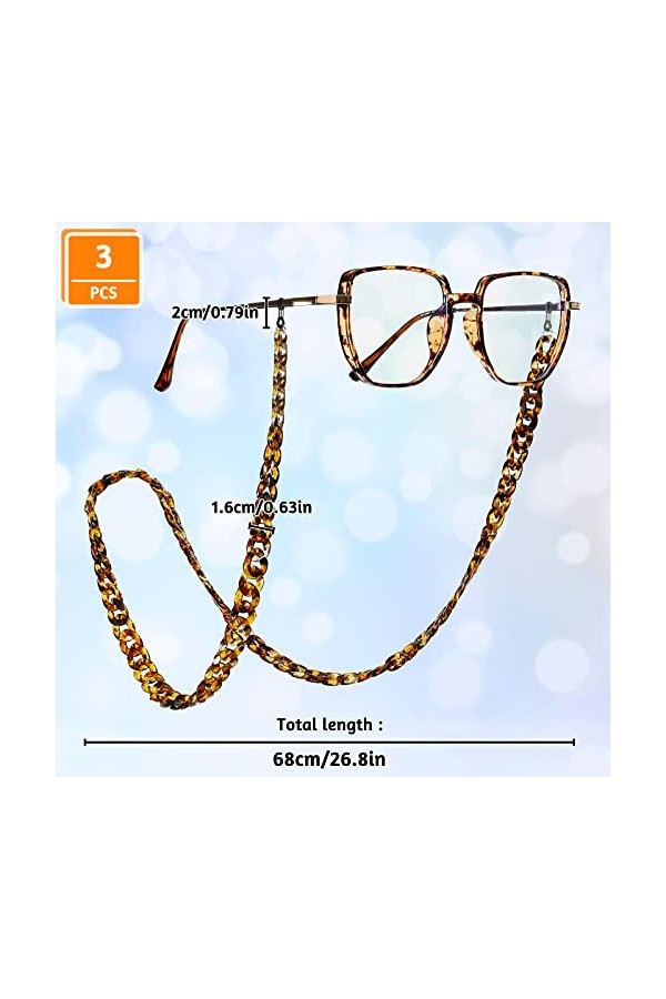 LTHERMELK 3 Chaînes à Lunettes Mode Chaîne à Lunettes Porte-Lunettes en Acrylique à Maillons Torsadés Accessoires de Lunettes