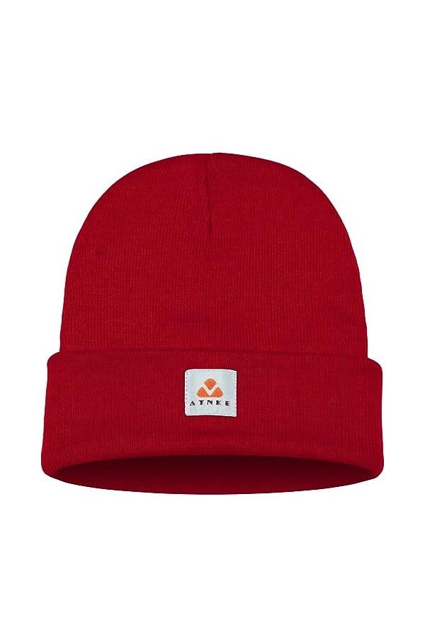 ATNKE Tricot Bonnet Chapeaux Extensible Doux Chaud Quotidien Hiver Menotté Casquette Crâne Cadeaux pour Hommes et Femmes/Red