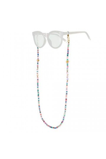 KELITCH Heishi Lunettes Perlées Chaîne Cordons Chaîne Smiley Lunettes De Soleil Chaîne Porte-Lunettes Sangle Cordons De Reten