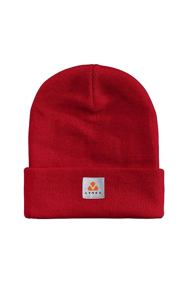 ATNKE Tricot Bonnet Chapeaux Extensible Doux Chaud Quotidien Hiver Menotté Casquette Crâne Cadeaux pour Hommes et Femmes/Red
