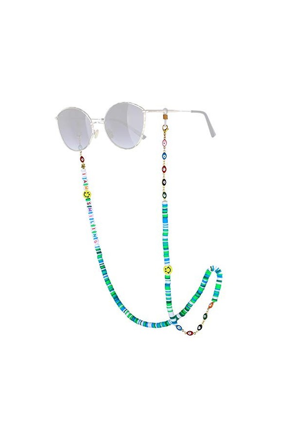 KELITCH Heishi Lunettes Perlées Chaîne Cordons Chaîne Smiley Lunettes De Soleil Chaîne Porte-Lunettes Sangle Cordons De Reten