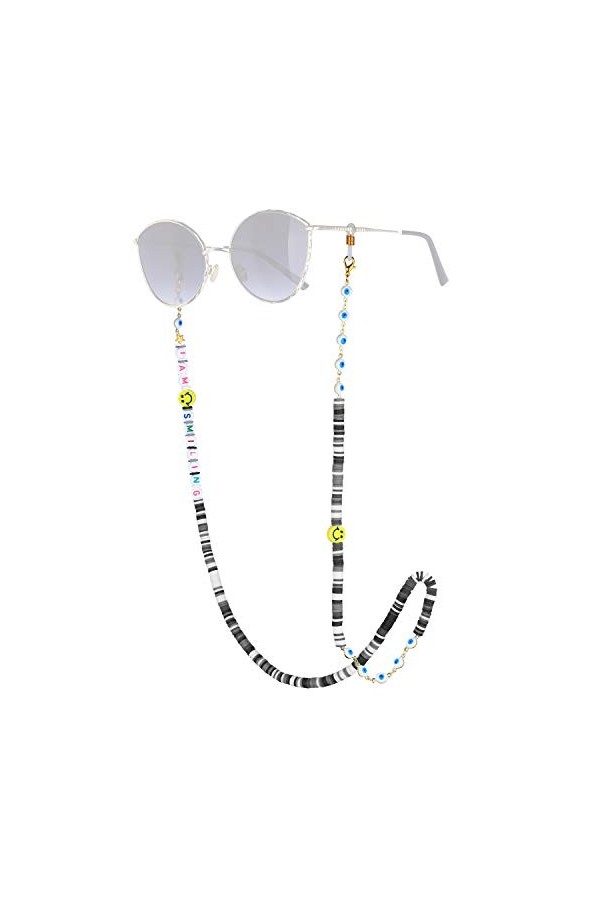 KELITCH Heishi Lunettes Perlées Chaîne Cordons Chaîne Smiley Lunettes De Soleil Chaîne Porte-Lunettes Sangle Cordons De Reten