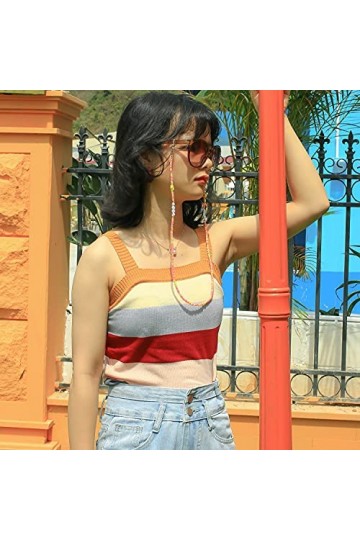 KELITCH Heishi Lunettes Perlées Chaîne Cordons Chaîne Smiley Lunettes De Soleil Chaîne Porte-Lunettes Sangle Cordons De Reten