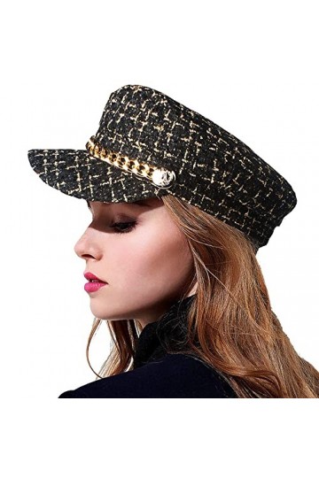 JowTreex Béret dhiver classique en tweed à carreaux pour femme, Noir , taille unique