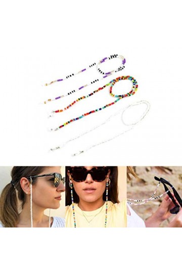 Sethain Des lunettes de soleil Titulaire Sangle 3 pièces Monocle Chaînes Antidérapant Lunettes Retenue Perlé Des lunettes Cor