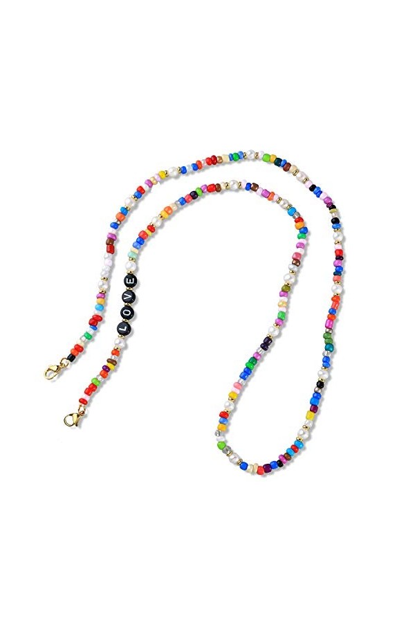 C·QUAN CHI Collier De Perles Naturelles Collier De Perlés De Riz Multicolore Collier à Boucle élastique Porte-chaîne De Lunet