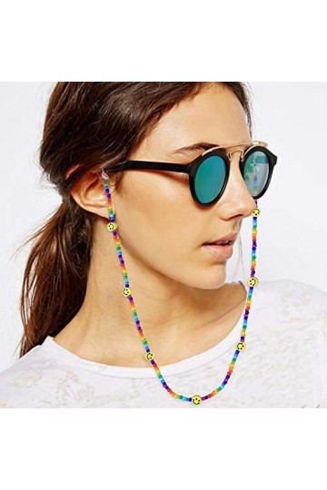 C·QUAN CHI Collier De Perles Naturelles Collier De Perlés De Riz Multicolore Collier à Boucle élastique Porte-chaîne De Lunet