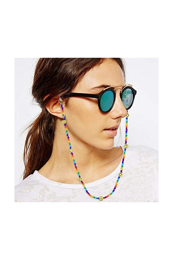 C·QUAN CHI Collier De Perles Naturelles Collier De Perlés De Riz Multicolore Collier à Boucle élastique Porte-chaîne De Lunet