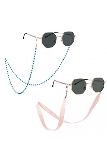 Bohend Mode Perle Chaînes à lunettes 2 pièces Longes Sangles Turquoise Chaîne de masque facial Lunettes de soleil Chaîne Acce