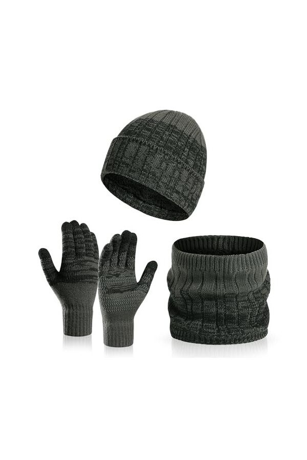 Bonnet Hiver Homme et Gants Tactile Cache Cou, Ensemble Tricotés Gants Bonnet Echarpe Homme Hiver, Chaud Bonnet et écharpe Do