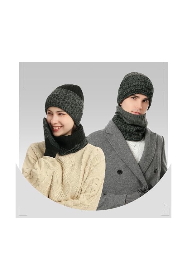 Bonnet Hiver Homme et Gants Tactile Cache Cou, Ensemble Tricotés Gants Bonnet Echarpe Homme Hiver, Chaud Bonnet et écharpe Do
