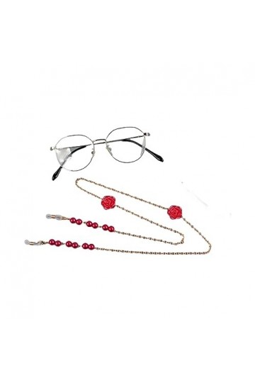 HczIon Chaîne Lunettes 2 Pièces Perle Anti Perte Cordon Fleur Lunettes Chaîne Licou Masque Chaîne,Rouge