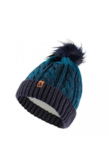 GM Apparel - Bonnet dhiver confortable et chaud en sherpa avec pompon torsadé, bleu, taille unique