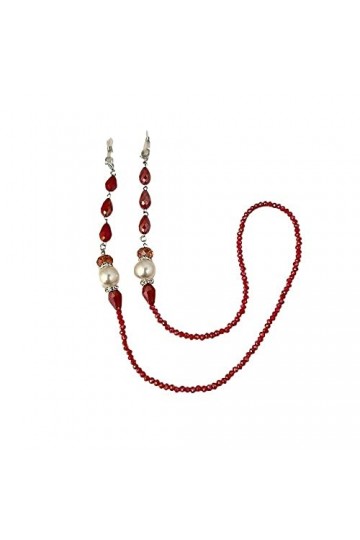 DAVBIR Lanière de lunettes pour femmes, Anti-perte, chaîne de cou en perles, élégantes, porte-lunettes Color : rouge, Size :