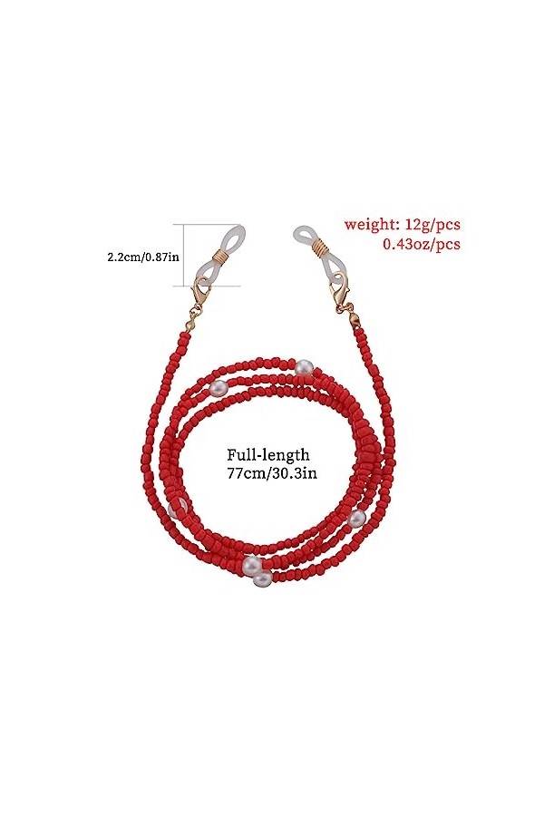 HczIon Chaîne Lunettes Ensemble De 2 Chaînes De Lunettes Perles Rouges,Lunettes De Soleil Perles,Cordon Anti Perte