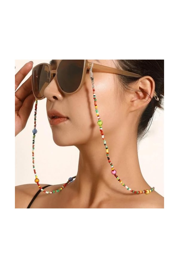 SANDNE Chaînes de lunettes en perles colorées bohème for femmes, lanières de lunettes de soleil, chaîne de cou antidérapante