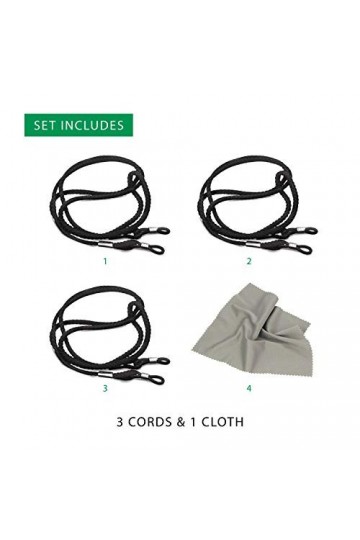 Lot de 4 | 3 cordons de lunettes et 1 chiffon de nettoyage en microfibre | Cordon de cou léger pour lunettes, cordons de lune