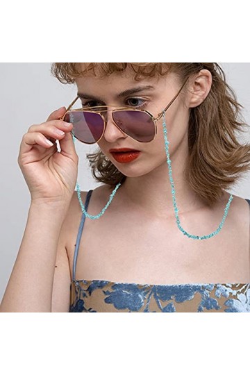 Zevmi Chaîne de lunettes de soleil pour femme avec perles artificielles irrégulières turquoises, Bleu, 72
