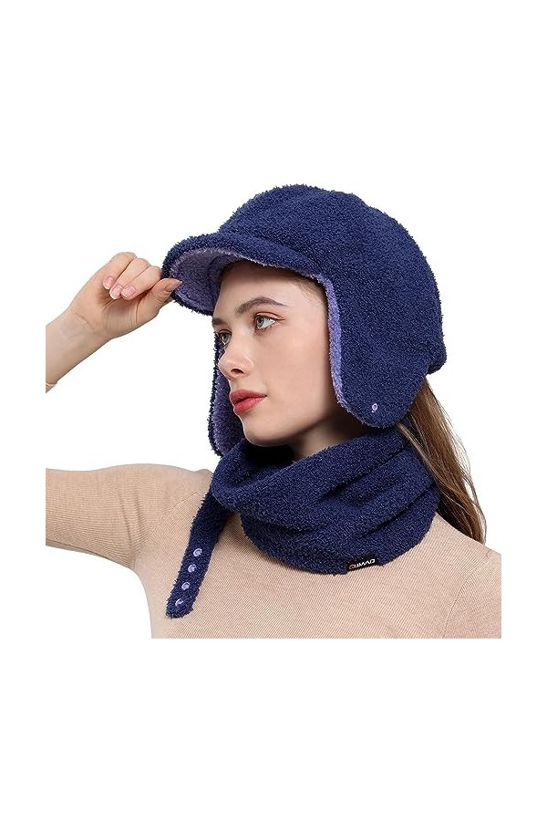 WTACTFUL Ensemble dhiver avec Chapeaux de Neige Chauds à Petits Bords et écharpe Thermique Double Couche, Bonnet et Masque C