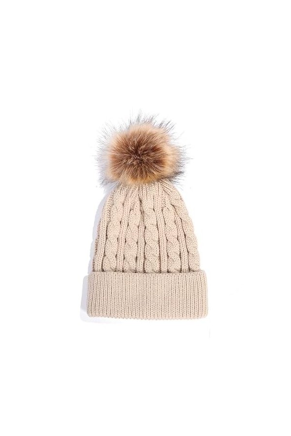 Gadgets Mafia Bonnet dhiver doublé de fourrure avec pompon en fausse fourrure pour femme, beige, taille unique