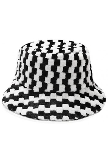 crazy bean Chapeau de pêcheur dhiver pour Dames en Peluche épais Chapeau de Pot Chaud M,Damier 