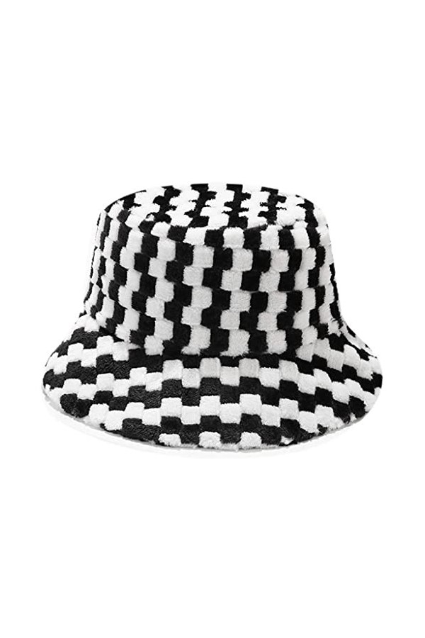crazy bean Chapeau de pêcheur dhiver pour Dames en Peluche épais Chapeau de Pot Chaud M,Damier 