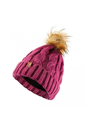 GM Apparel Bonnet dhiver à pompons en tricot torsadé pour femme avec doublure en polaire isolante thermique, rose, taille un