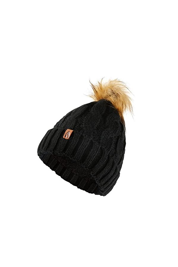 GM Apparel Bonnet dhiver à pompons en tricot torsadé pour femme avec doublure en polaire isolante thermique, rose, taille un