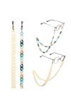 BBXWANG Lot de 2 colliers de lunettes autour du cou, chaîne de verre support de lunettes, Multicolore + blanc, 56 cm long