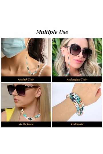 BBXWANG Lot de 2 colliers de lunettes autour du cou, chaîne de verre support de lunettes, Multicolore + blanc, 56 cm long