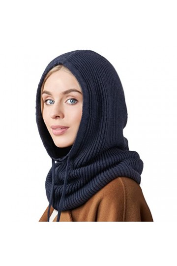 DRESHOW Chapeaux dhiver pour Femmes Balaclava Knit Beanie Skull Cap avec Cordon de Serrage Chapeau écharpe à Capuche