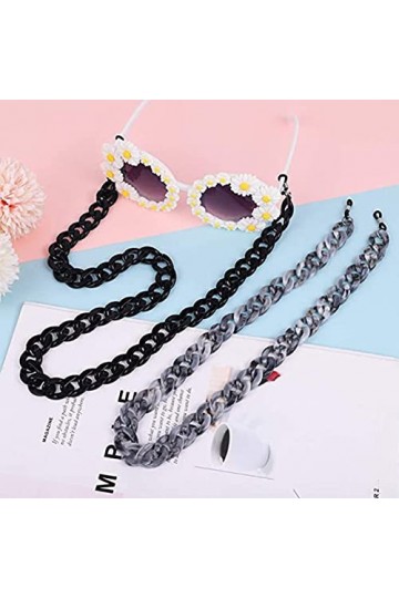 Zhenp 3 Pièces Lunettes Chaînes Acrylique, 75cm/29,53, Chaîne de Lunettes Réglable, avec Boucles en Silicone, Support de Ch