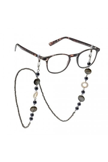 FEFI - Chaîne de lunettes ELLA avec nacre véritable et perles synthétiques - pour lunettes de soleil, lunettes de lecture ou 
