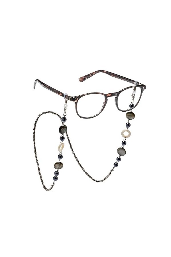 FEFI - Chaîne de lunettes ELLA avec nacre véritable et perles synthétiques - pour lunettes de soleil, lunettes de lecture ou 