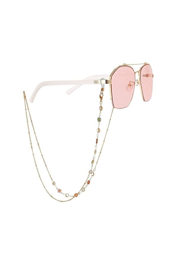 Chaîne de lunettes de soleil en métal, pierres cassées colorées, fleur, lanière de lunettes de soleil, collier Anti-perte Co