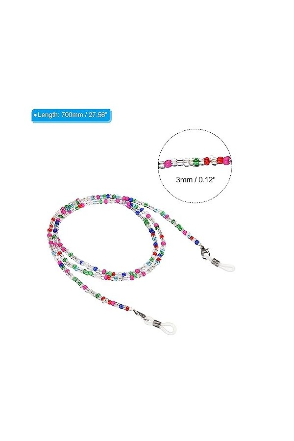 PATIKIL Lot de 4 chaînes de support de lunettes réglables pour lunettes de soleil - Cordon de cou en perles - Pour homme et f