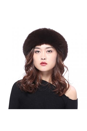 BeFur Bonnet dhiver pour femme en tricot avec bord renard en fourrure véritable, Noir , Taille unique