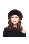 BeFur Bonnet dhiver pour femme en tricot avec bord renard en fourrure véritable, Noir , Taille unique