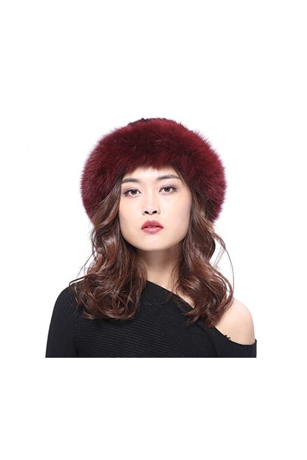 BeFur Bonnet dhiver pour femme en tricot avec bord renard en fourrure véritable, Noir , Taille unique