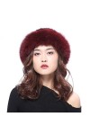 BeFur Bonnet dhiver pour femme en tricot avec bord renard en fourrure véritable, Noir , Taille unique