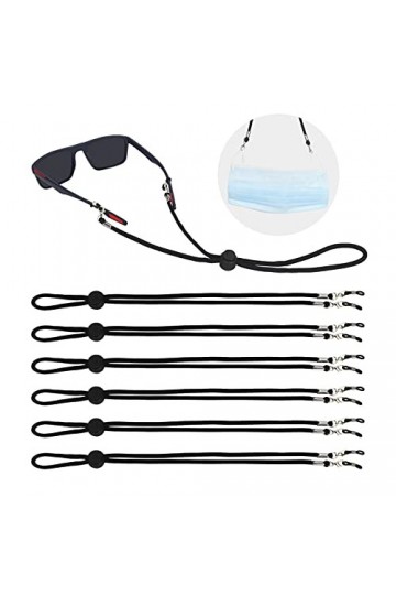 Simpolor Lot de 6 colliers de lunettes en nylon, Noir , taille unique