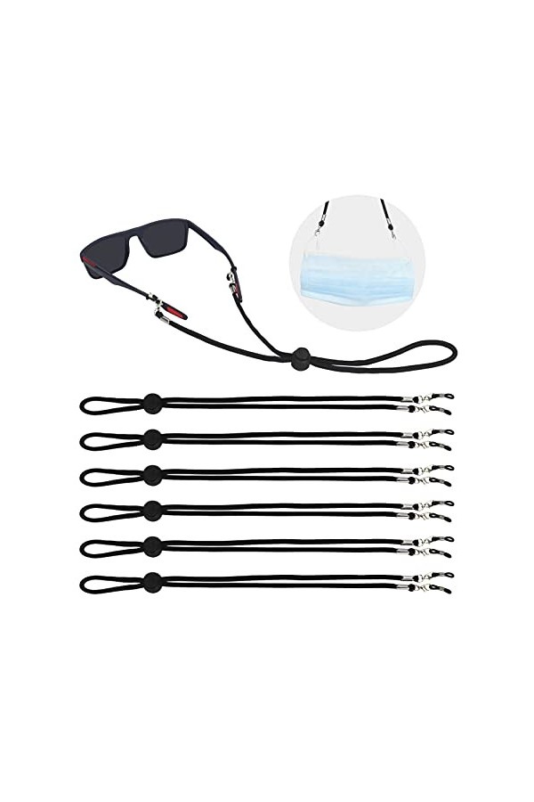 Simpolor Lot de 6 colliers de lunettes en nylon, Noir , taille unique