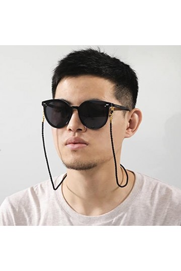 Wsnld Lunettes de Soleil chaînes lanière Hommes Femmes Tresse Cuir Lunettes Lunettes chaîne Perles Cordons Lecture Lunettes A