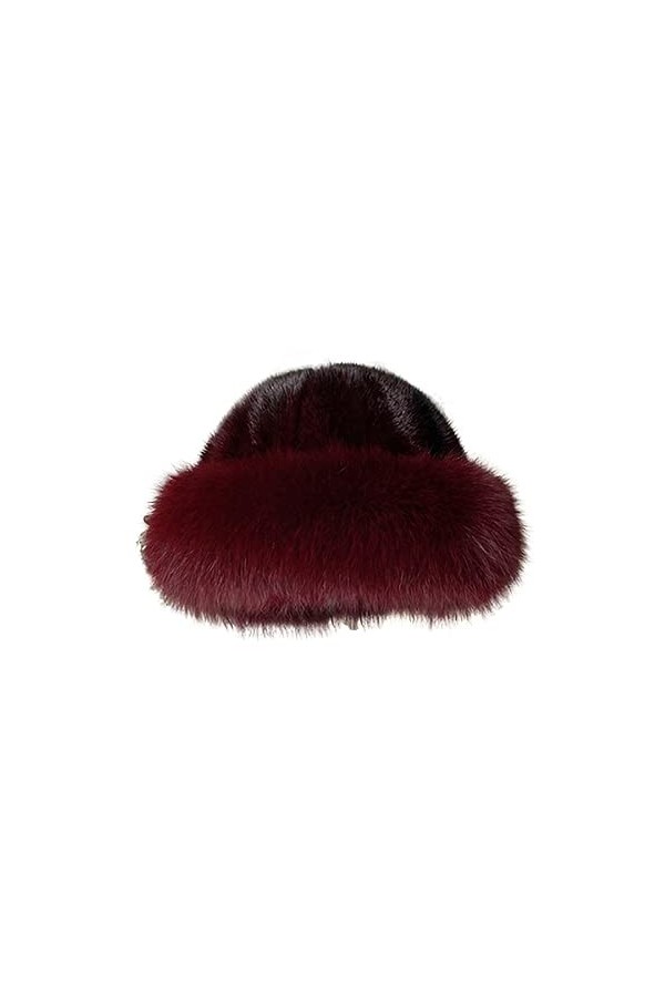 BeFur Bonnet dhiver pour femme avec bord renard en fourrure véritable, Bordeaux, Taille unique